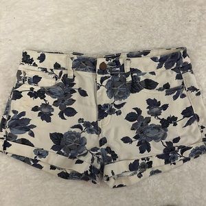 Forever21 Floral Blue and Off White Denim Shorts